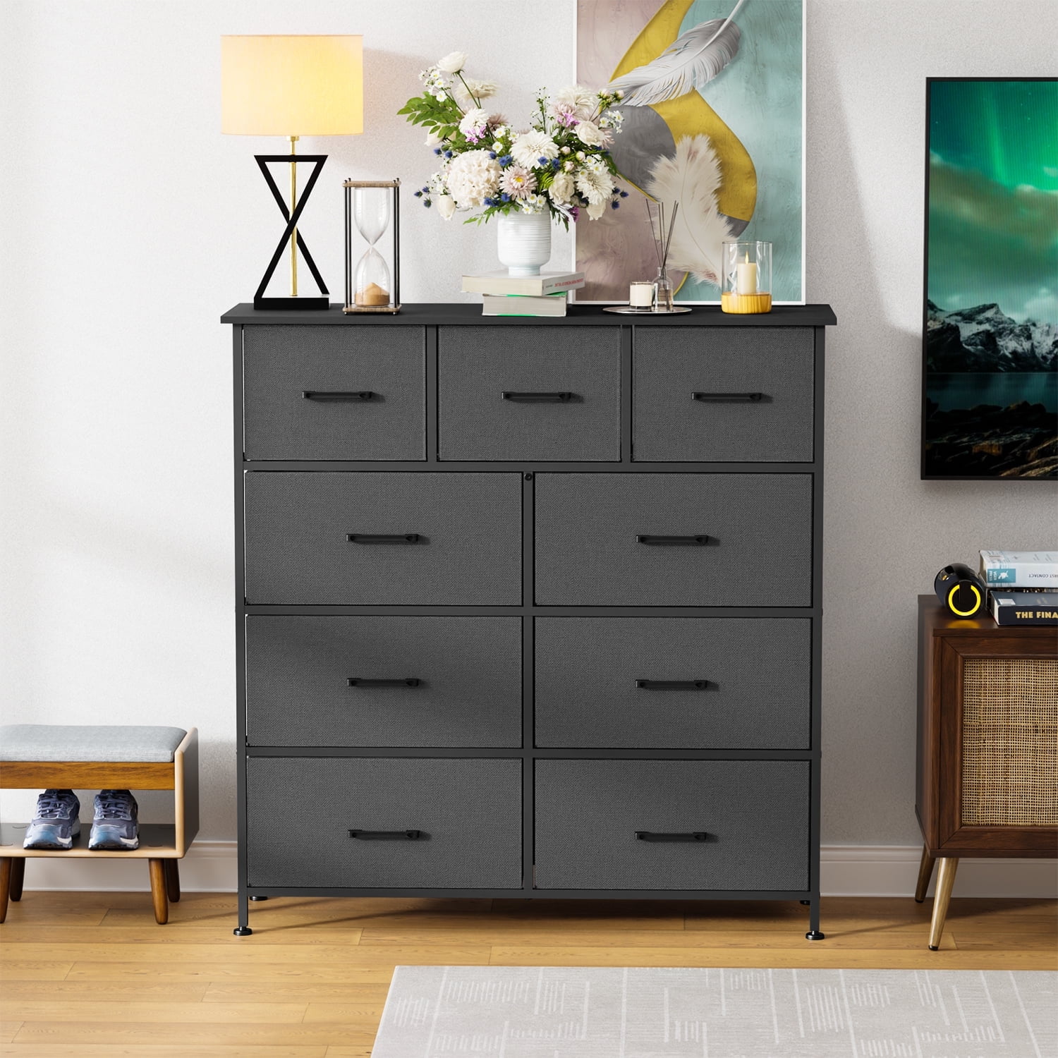 FDW 9-Drawer Fabric Dresser,Sturdy Storage Tower Dresser for Bedroom ...