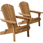 FDW Adirondack Chair Patio Chairs Folding Adirondack Chair Lawn Chair Outdoor Chairs Set of 2 Fire Pit Chairs Patio SeatingWood Chairs for Adults Yard Garden w/Natural Finish - Brown