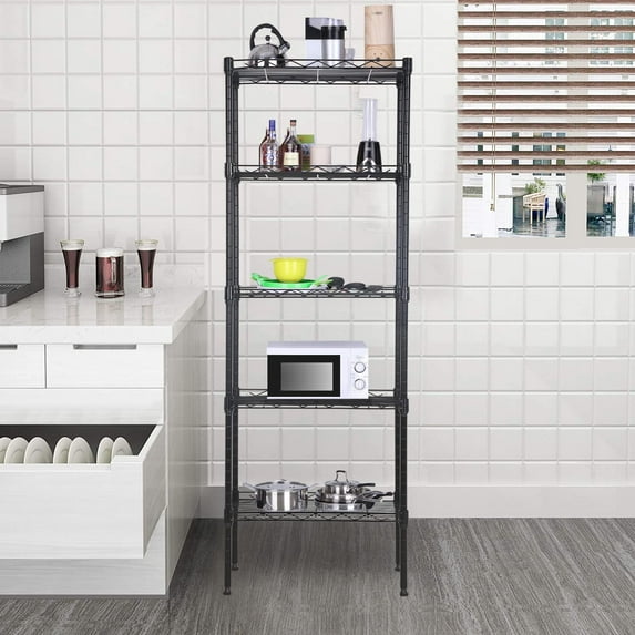FDW Adjustable Storage Shelves Metal Storage Shelf for adults(Black, 16.7L×11.8W×47.6H)