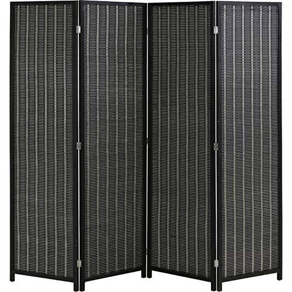 Black Bamboo and Pine 4-Panel Folding Room Divider
