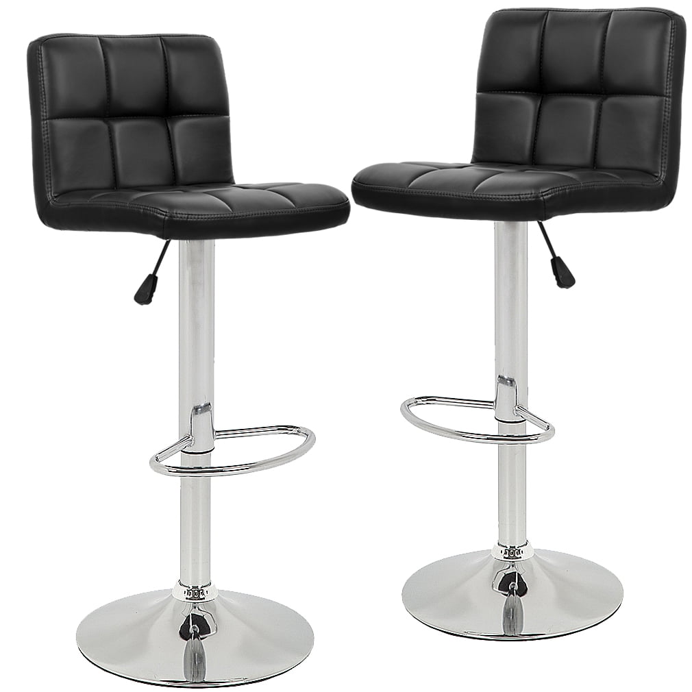 Adjustable Black Leather Swivel Bar Stools with Chrome Base, Set of 2