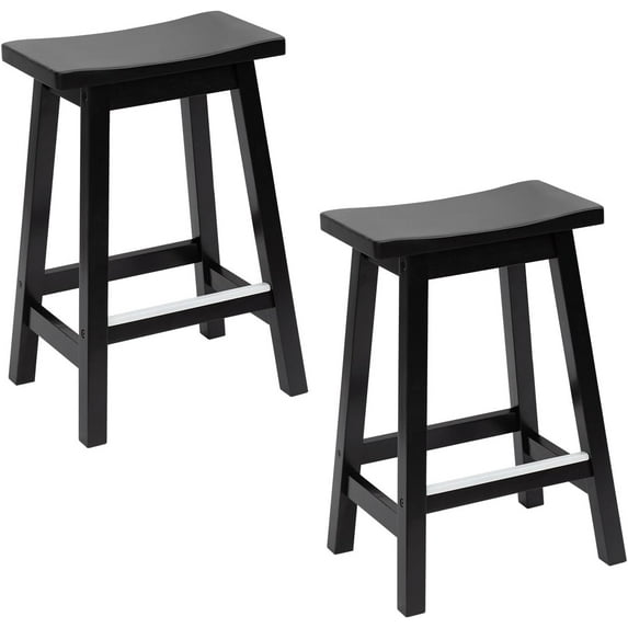 FDW Bar Stools Set of 2 for Kitchen Counter Solid Wooden Saddle Stools 24-Inch Height (Black, 24 in)
