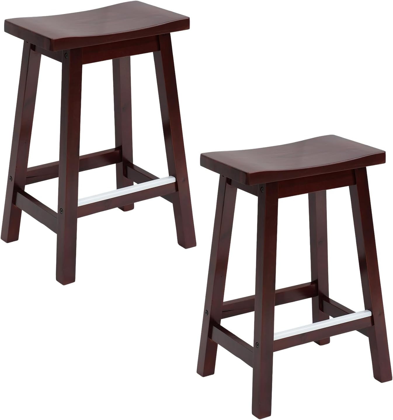 FDW Bar Stools Set of 2 for Kitchen Counter Solid Wooden Saddle Stools 24-Inch Height (Brown, 24 in)