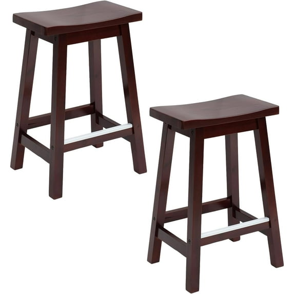FDW Bar Stools Set of 2 for Kitchen Counter Solid Wooden Saddle Stools 24-Inch Height (Brown, 24 in)