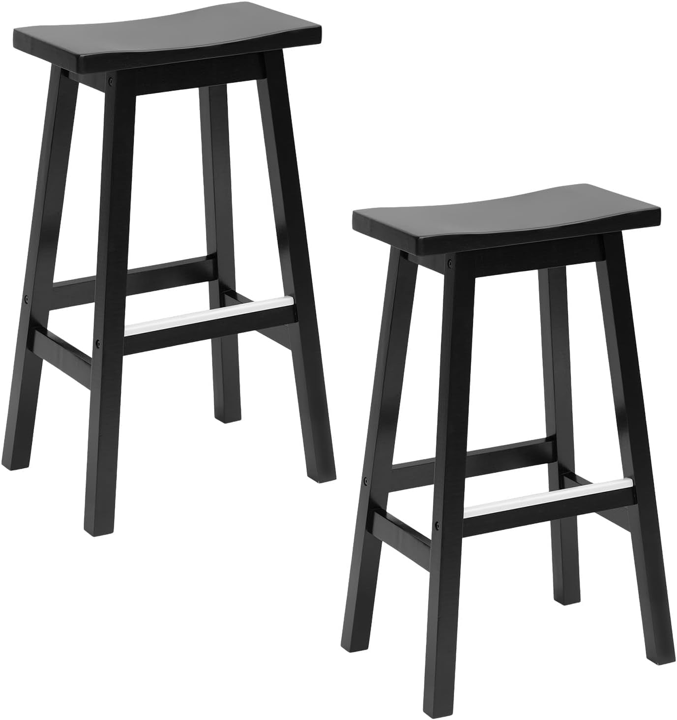 FDW Bar Stools Set of 2 for Kitchen Counter Solid Wooden Saddle Stools 30-Inch Height (Black, 30 in)