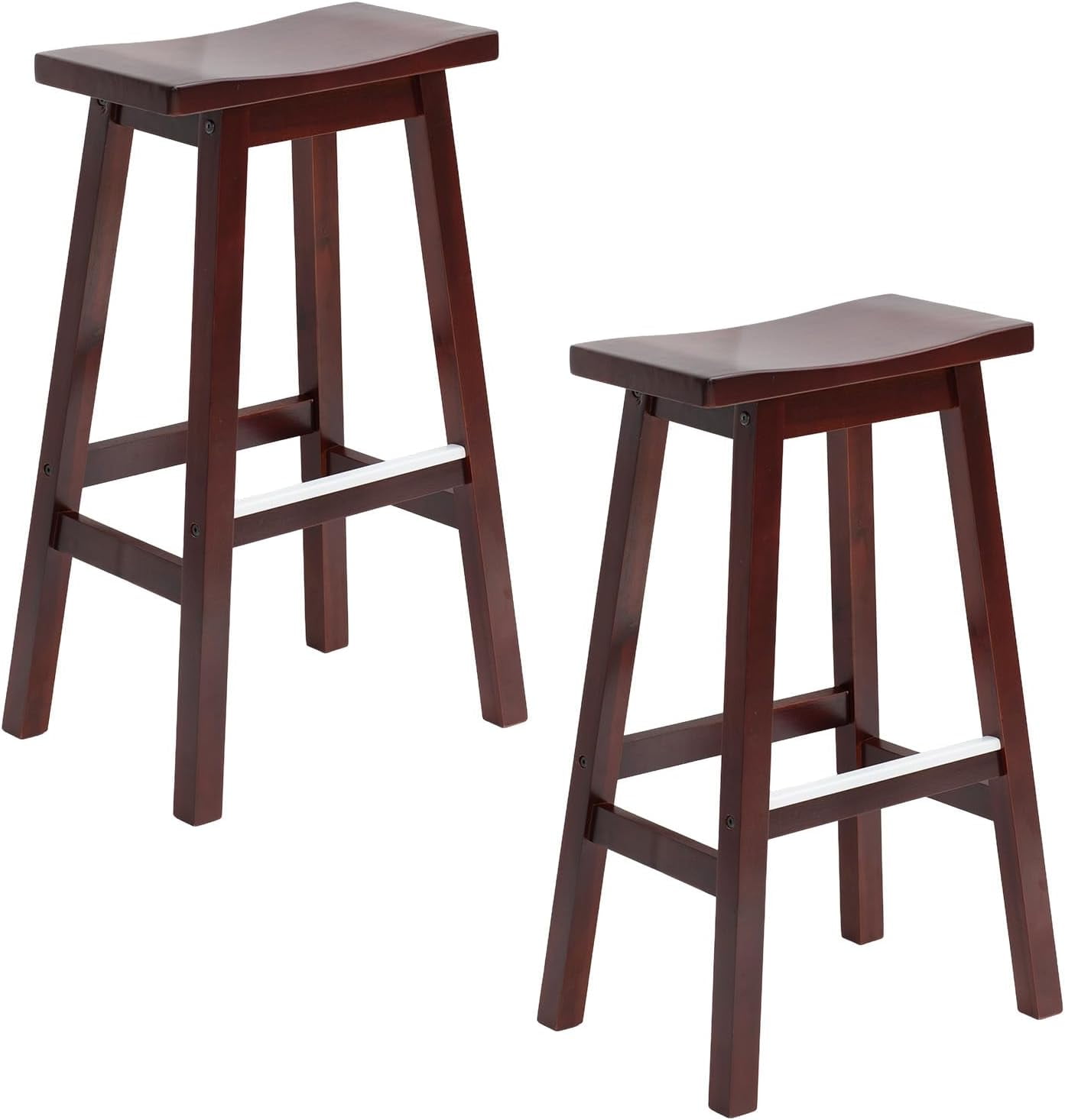 FDW Bar Stools Set of 2 for Kitchen Counter Solid Wooden Saddle Stools 30-Inch Height (Brown, 30 in)