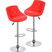 FDW Barstools Swivel Set of 2 Height Adjustable PU Leather, Low Back, Red