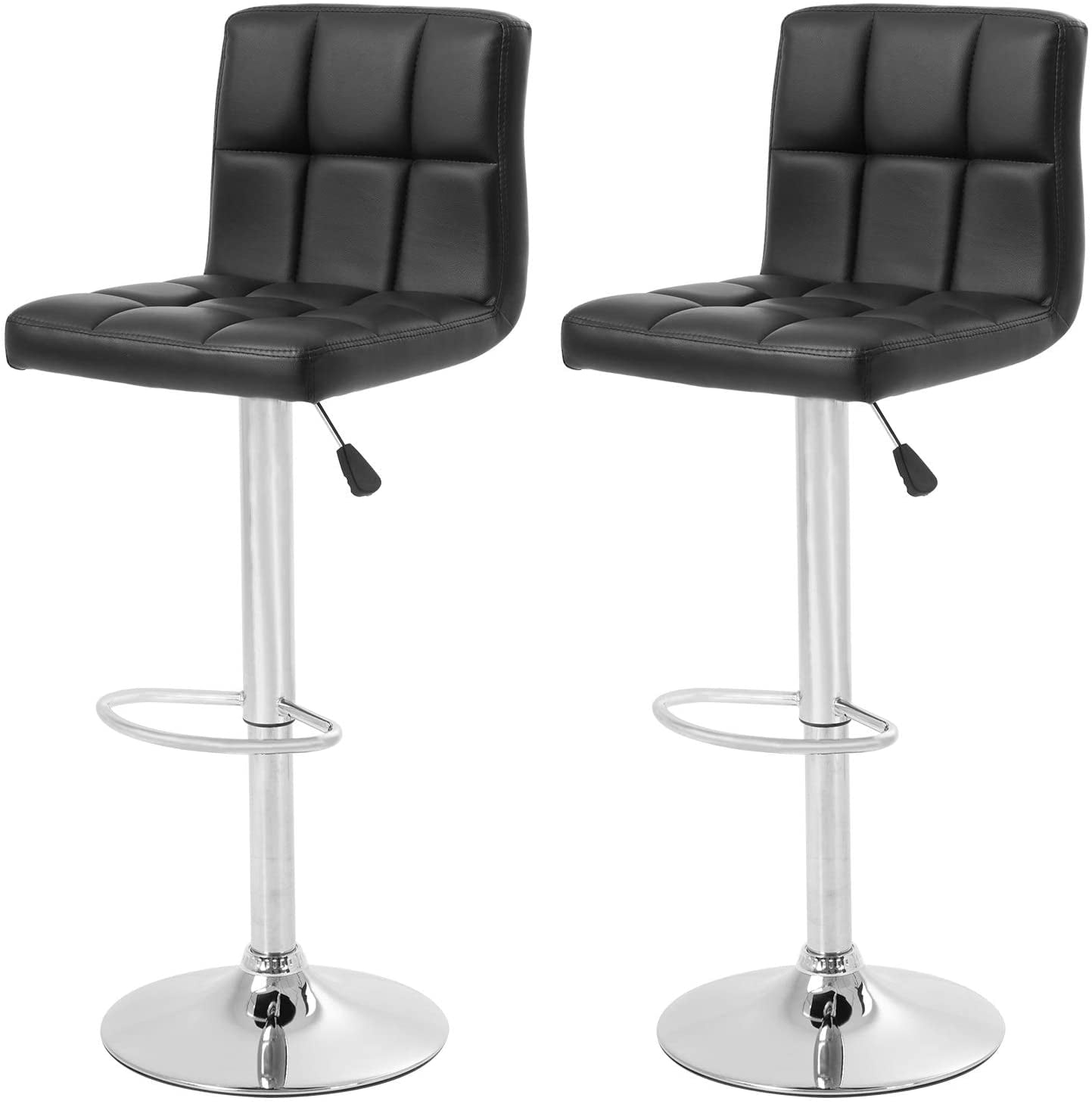 Black Adjustable Swivel Barstools with Faux Leather Upholstery, Set of 2