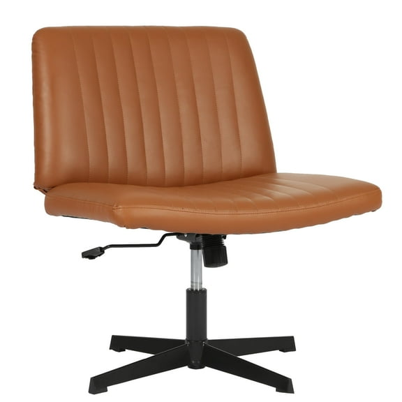 FDW Cross-Leg Home Office Chair - Armless Adjustable w/Wide Seat & U-Back,Brown