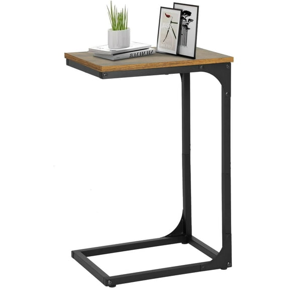 FDW C Shaped End Table with Adjustable Feet,Bedroom,Bedside,Brown