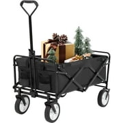 FDW Collapsible Folding Wagon Garden Cart All-Terrain Wheels Garden Grocery Wagon (Black)