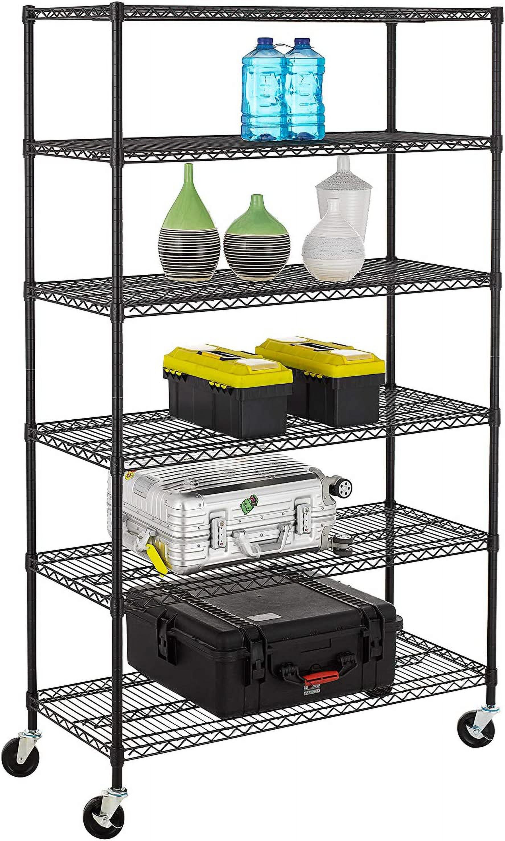 FDW Commercial 6 Tier Shelf Adjustable Steel Wire Metal Shelving Rack,18 x 48 x 72,Black