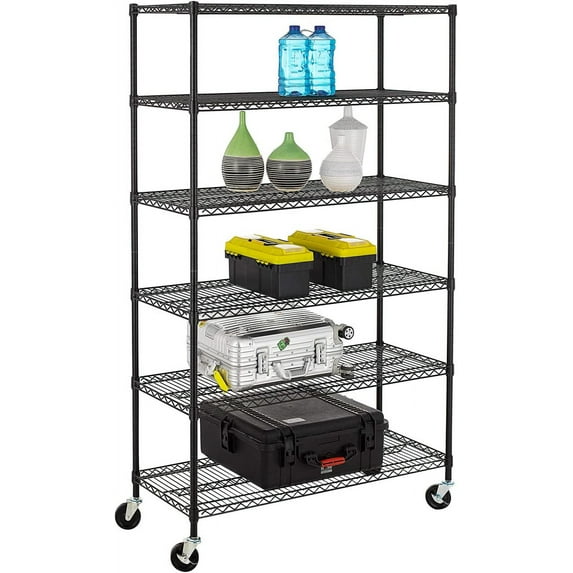 FDW Commercial 6 Tier Shelf Adjustable Steel Wire Metal Shelving Rack,18 x 48 x 72,Black