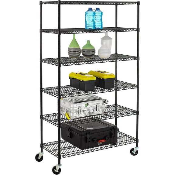 FDW Commercial 6 Tier Shelf Adjustable Steel Wire Metal Shelving Rack,18 x 48 x 72,Black