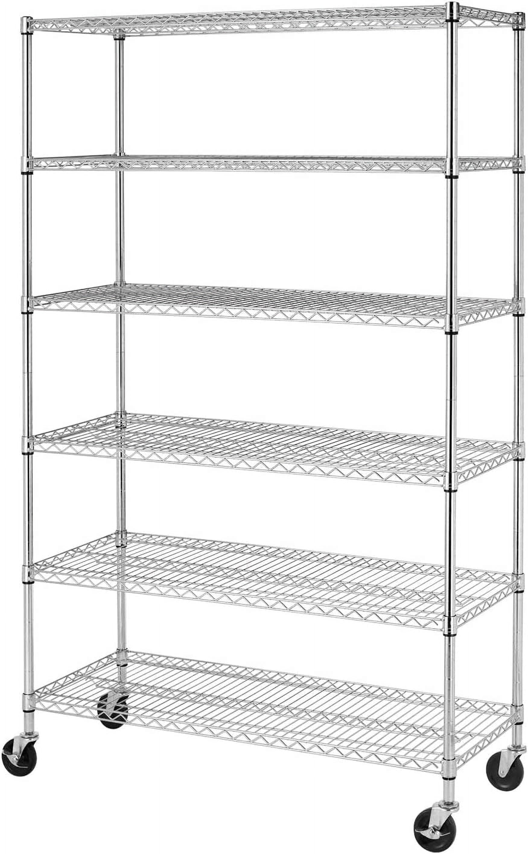 FDW Commercial 6 Tier Shelf Adjustable Steel Wire Metal Shelving Rack,18 x 48 x 72,Chrome