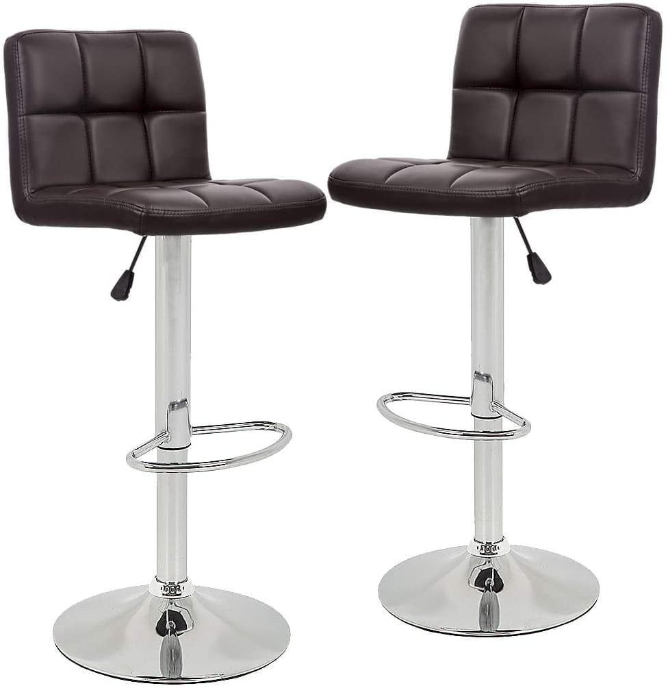 FDW Counter Height Bar Stools Set Of 2 Height Adjustable Swivel Stool with Back PU Leather,Brown