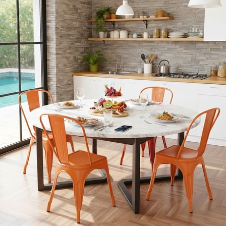 FDW | Set of 4 Metal Dining Chairs | Orange | Stackable Tolix Side Chairs with Backrest | Scratch-Resistant | Non-Slip Feet | Indoor/Outdoor Use | 330 lbs Capacity | Ideal for Kitchen & Restaurant