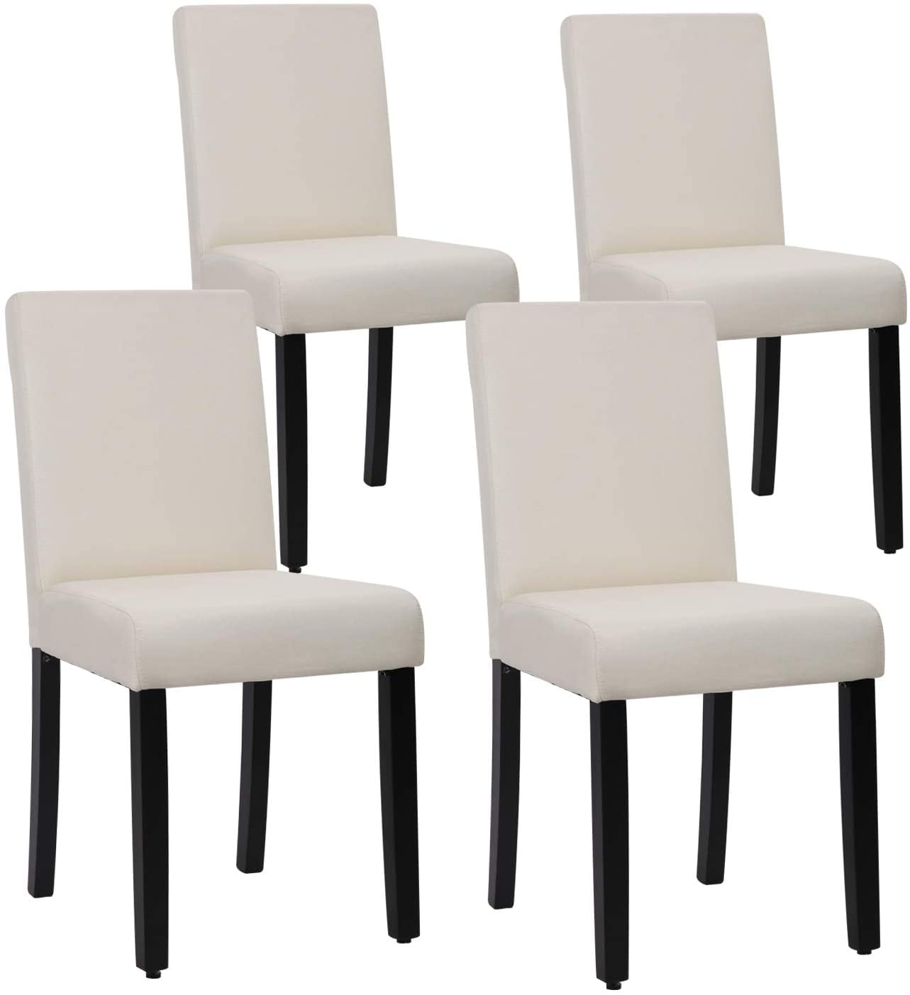 Beige Upholstered Parsons Side Chairs with Wood Legs, Set of 4