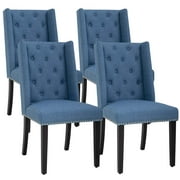 FDW Dining Chairs Set of 4 Kitchen Chairs，Rubber Wood，Easy to Assemble，Blue