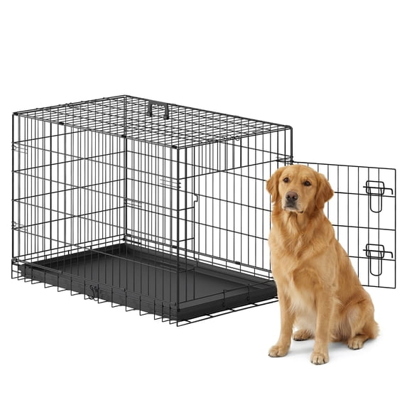 FDW Dog Crate 36 Inch Dog Cage Foldable Metal Kennel with Leakproof Tray Foldable Design Indoor Outdoor Use for Medium Dogs,Black