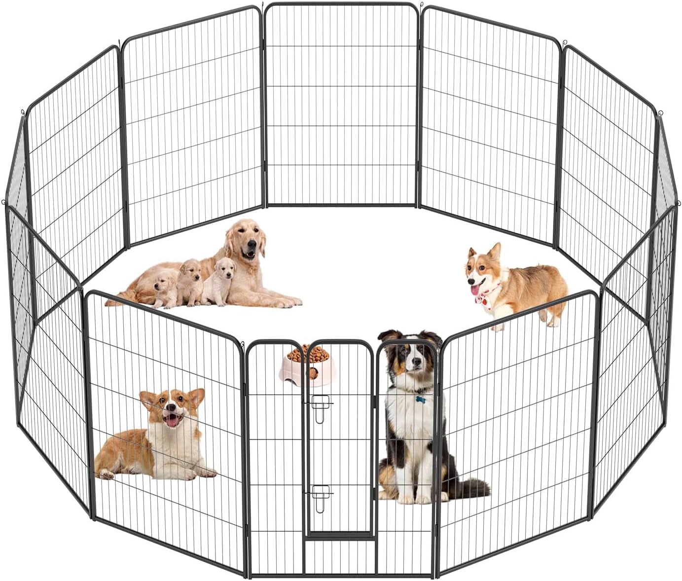 FDW 12 Panels 40 inch Black Folding Metal Exercise Pen, Heavy Duty Portable Fence Indoor Outdoor for Puppy