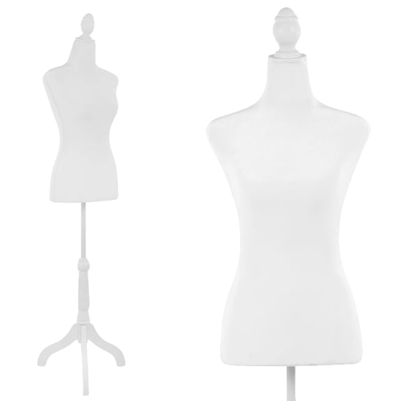 FDW Adjustable Female Dress Form Sewing Mannequin, 50-63" Waist, White, Wooden Tripod Stand