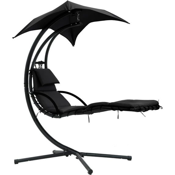 PayLessHere Hammock Chair w/Built-in Pillow and Removable Swing Lounge Chair,Black
