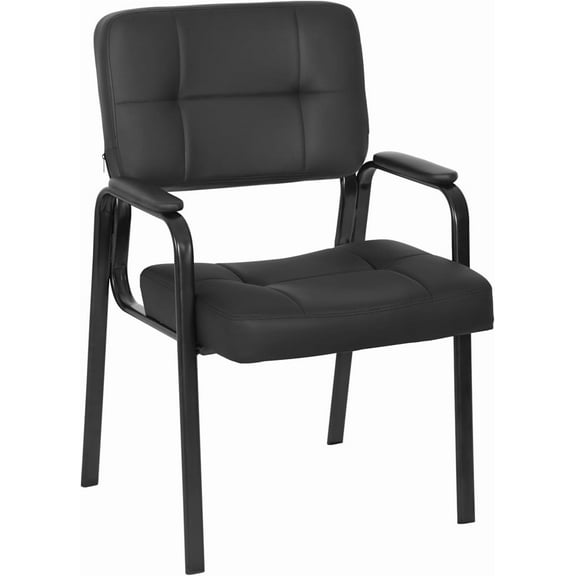 FDW Home Office Chair，Padded Armrest PU Leather for Waiting Room Chairs Lobby No Wheels, Black