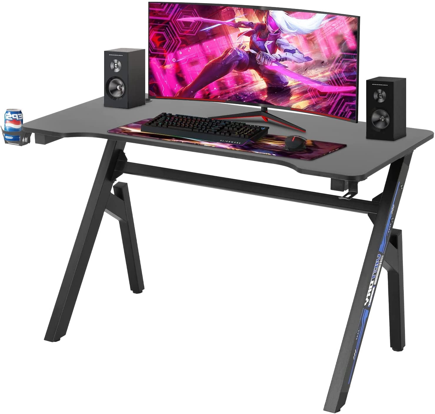 FDW Home Office Desk with Cup Holder and Headphone Hook, Blue