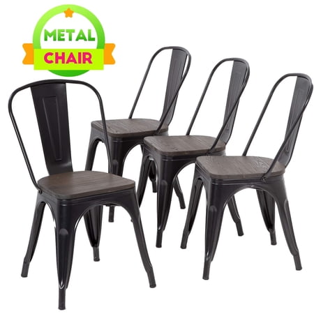 FDW Iron Stacking Chair (4 Pack), Black