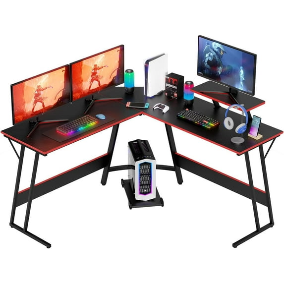 FDW L Shaped Desk Corner Gaming Desk with Large Desktop Studying Working Desk, Black