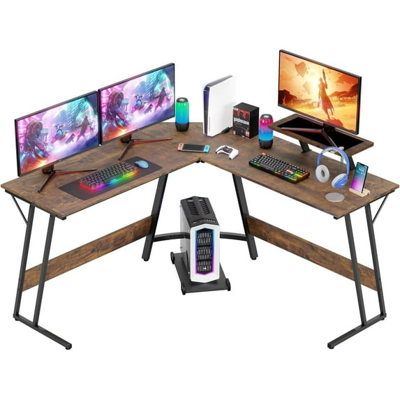 FDW L Shaped Desk Corner Gaming Desk with Large Desktop Studying Working Desk, Brown
