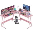 thumbnail image 1 of FDW L Shaped Desk Corner Gaming Desk with Large Desktop Studying Working Desk, Pink, 1 of 7