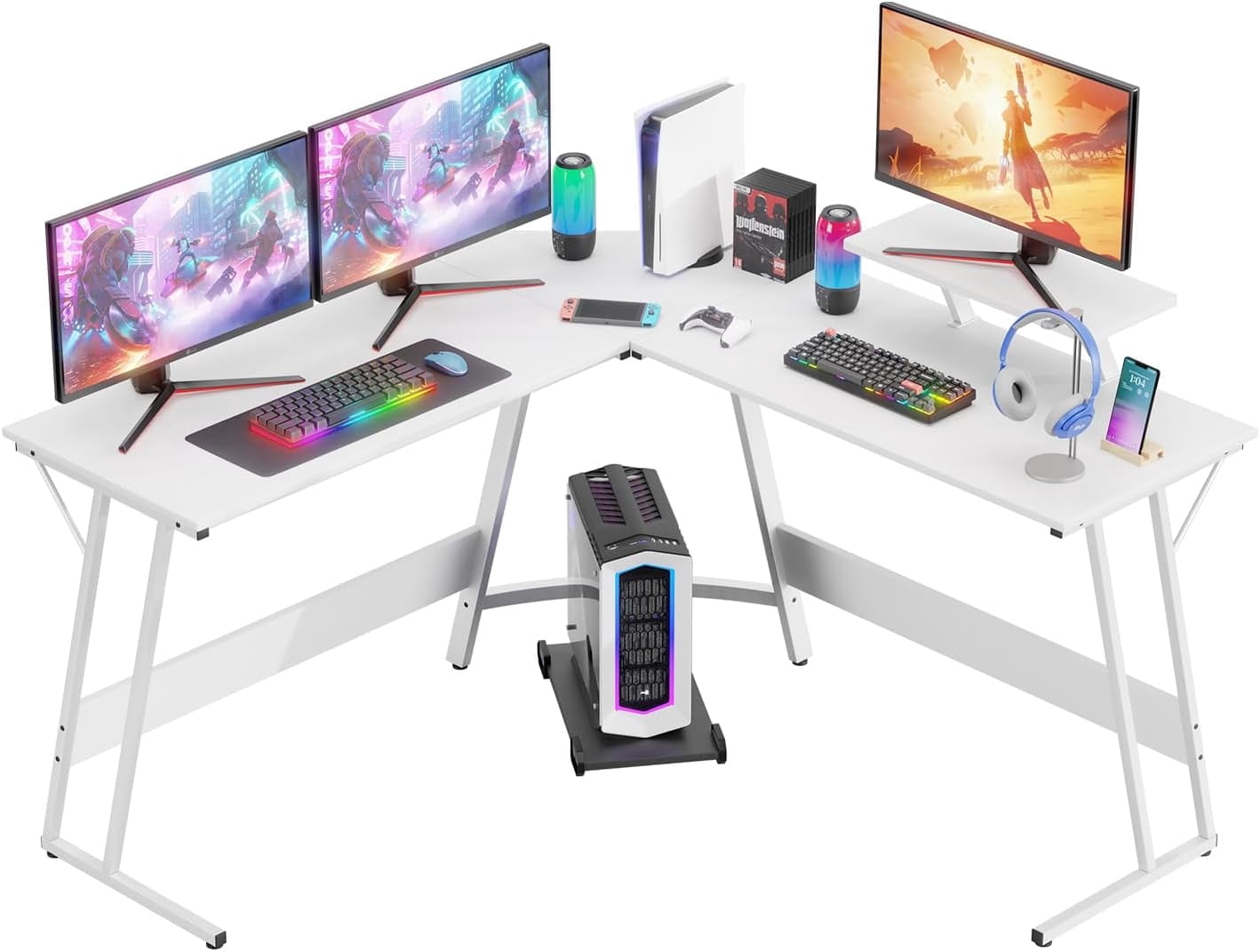 FDW L Shaped Desk Corner Gaming Desk with Large Desktop Studying Working Desk, White