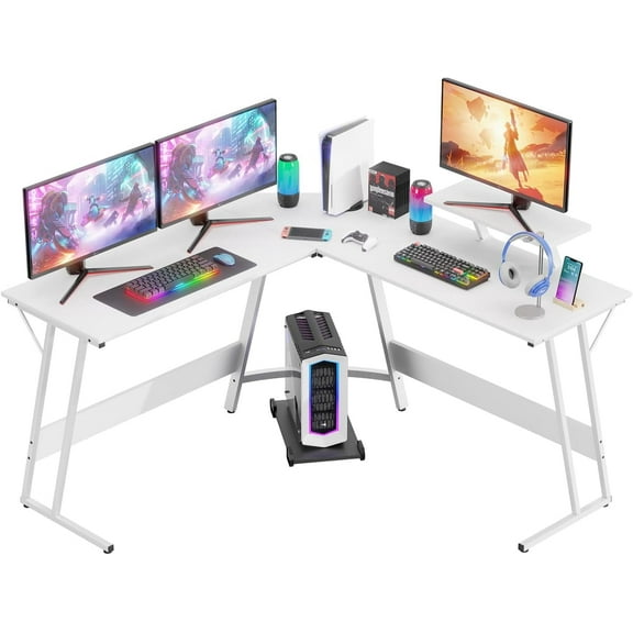 FDW L Shaped Desk Corner Gaming Desk with Large Desktop Studying Working Desk, White