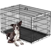 FDW Large Dog Crate 42 Inch Dog Cage Foldable Metal Kennel with Leakproof Tray Foldable Design Indoor Outdoor Use for Large Dogs,Black