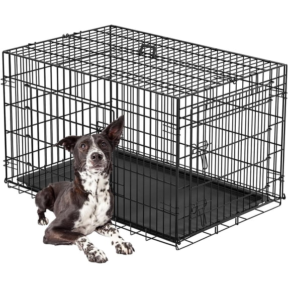 FDW Large Dog Crate 42 Inch Dog Cage Foldable Metal Kennel with Leakproof Tray Foldable Design Indoor Outdoor Use for Large Dogs,Black