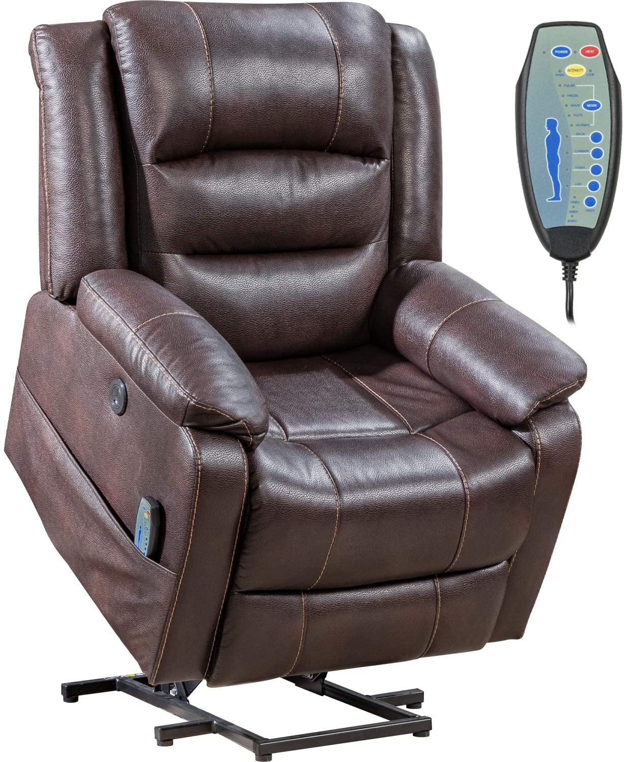 FDW Lift Chair for Elderly Massage Chair Lift Chair Living Room Chair with Remote Control Brown