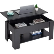 FDW Lift Top Coffee Table with Hidden Compartment and Storage Shelf Wooden Lift Tabletop(Black)