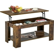 FDW Lift Top Coffee Table with Hidden Compartment and Storage Shelf Wooden Lift Tabletop(Brown)