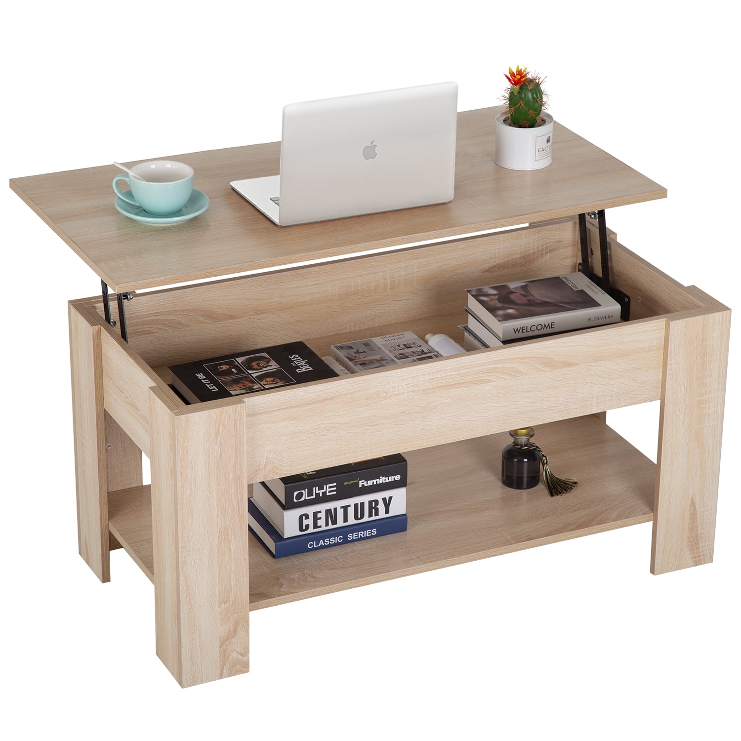 FDW Lift Top Coffee Table with Hidden Compartment and Storage Shelf Wooden Lift Tabletop(Grey)