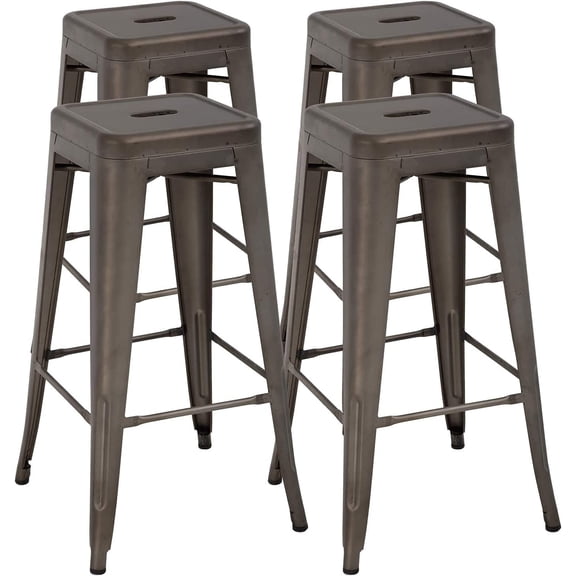FDW Metal Bar Stools Set of 4 Counter Height Barstool Stackable Barstools 30 Inch Indoor Outdoor Patio Bar Stool Home Kitchen Dining Stool Backless Bar Chair (30", Bronze)
