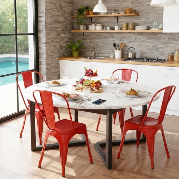 FDW Metal Dining Chairs Set of 4 Indoor Outdoor Chairs Patio Chairs Kitchen Metal Chairs 18 Inch Seat Height Restaurant Stackable Chair Tolix Side 330LBS Weight Capacity