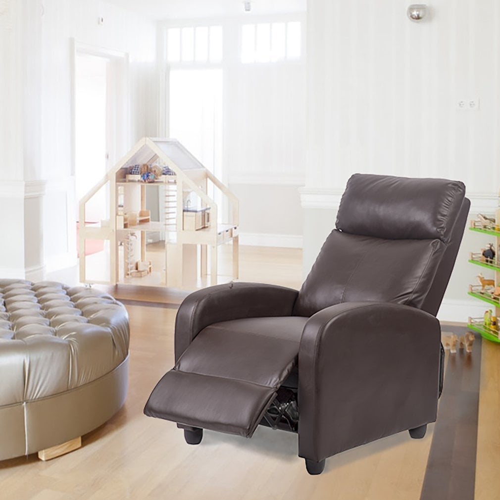 FDW Modern Leather Recliner with Push Back and Foot Extension, Black