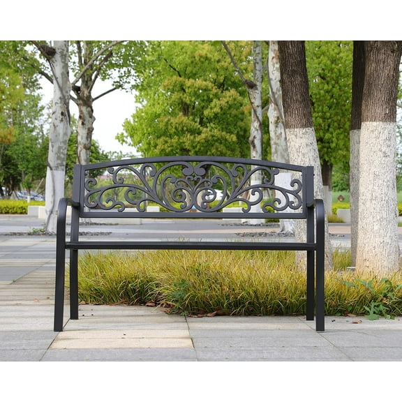 FDW Outdoor Durable Steel Garden Bench - Black
