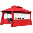 thumbnail image 1 of FDW Outdoor Folding Gazebo with 2 Sidewall Translucent Windows, Backyard Party Event, Red，10'x13', 1 of 7