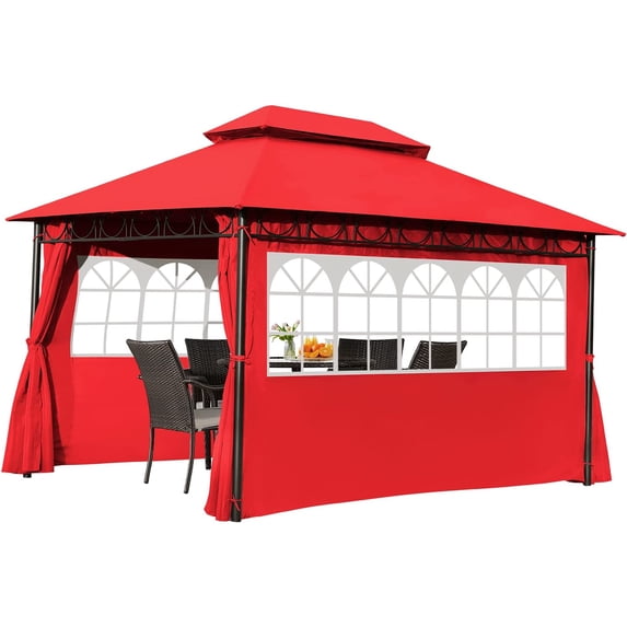 FDW Outdoor Folding Gazebo with 2 Sidewall Translucent Windows, Backyard Party Event, Red,10'x13'