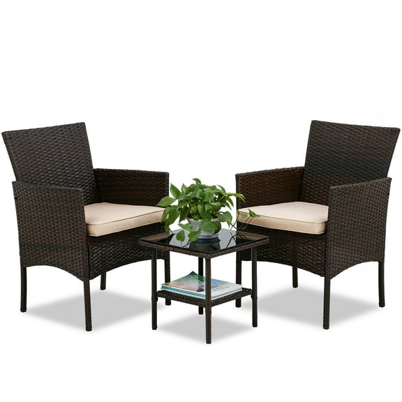 FDW Outdoor Patio Furniture Sets 3 Pieces Patio Set Wicker Bistro Set Rattan Chair Conversation Sets Garden Porch Furniture Sets for Yard and Bistro with Coffee Table,Brown