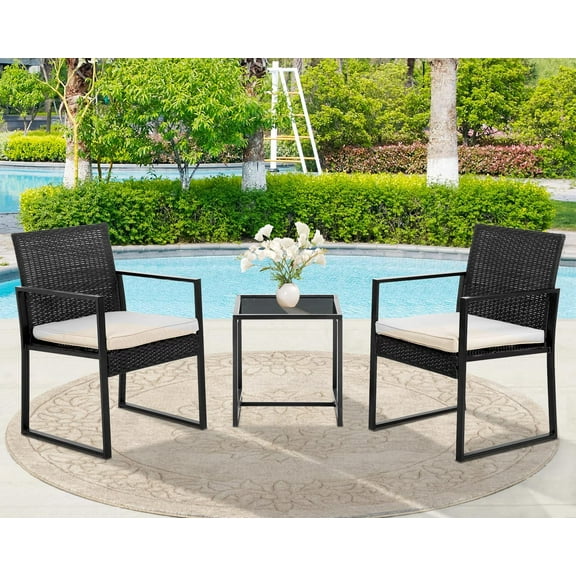 FDW Patio Bistro Set 3 Pieces Outdoor Wicker Chair Patio Rattan Furniture Wicker Conversation Sets Backyard Garden Balcony Poolside,Beige