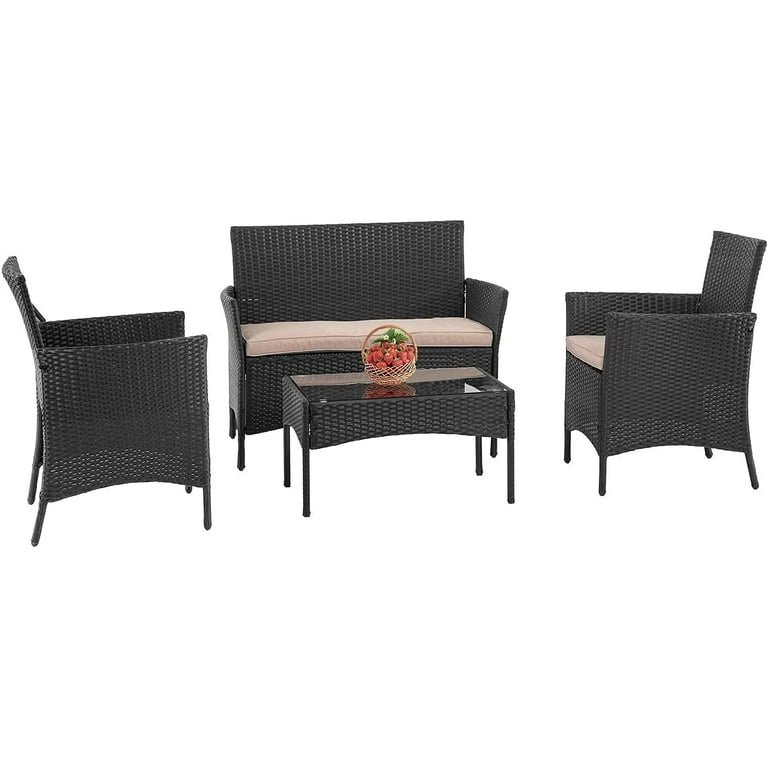 FDW Patio Furniture Set 4 Pieces Outdoor Rattan Chair Wicker Sofa Garden Pool Backyard